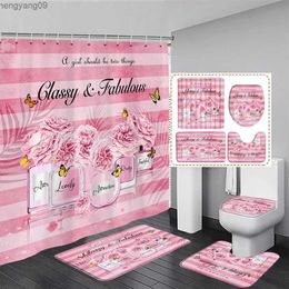 Shower Curtains High Fashion Bathroom Shower Curtain and Rug Set Perfume Bottle High Gowns Luxury Bath Curtains Bathroom Decor R231114