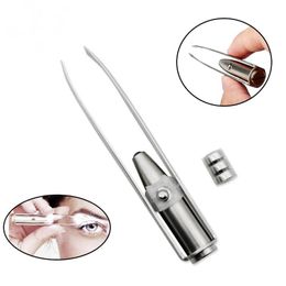 Makeup Tools Stainless Steel LED Eyebrow Tweezer With Smart LED Light Non-slip Eyelash Eyebrow Hair Removal Tweezers 100pcs