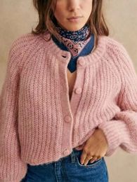 Women s Sweaters Alpaca Blends Solid Colour Sweater Single Breasted Round Neck 2023 Early Autumn Long Sleeve Female Knit Cardigan 231114