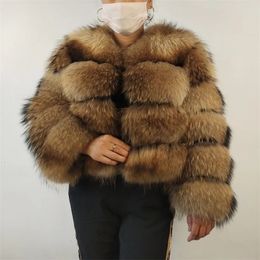 Women's Jackets BEIZIRU Real Raccoon Fur Coat Women Winter Long Sleeve Natural Luxury Thick Top 231114