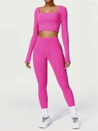 Active Sets 2 Pieces Women's Nude Yoga Set Workout Sportswear Gym High Waist Leggings Sports Long Sleeve Top Fitness Suit Exercise Tracksuit