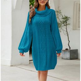 Casual Dresses Vintage Twisted Sweater Dress Turtleneck Cable-knit Pullover Long Sleeve Knitted Trend Women Knitwear Winter Y2K Outfits