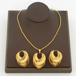 Necklace Earrings Set Dubai Gold Plated Copper Pendent For Women Romantic Sets Daily Wear Party Wedding Anniversary Gifts