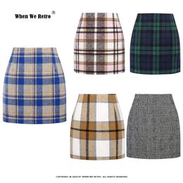 Skirts 2023 Korean Wool Plaid Mini Skirt High Waist Preppy College Slim Bodycon Short Pencil Vintage Office Lady Jupe VD3593 231113