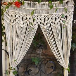 Sheer Curtains Beige String Cotton Line Curtain Bohemian Wave Macrame Window Blind Valance Room Divider Door Home Decorations Cortinas 230413