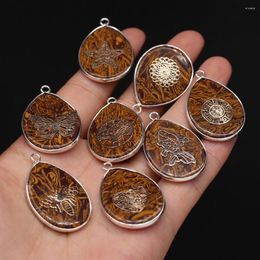 Pendant Necklaces Natural Stone Tiger Eye Drop Silver-plated For Jewellery MakingDIY Necklace Earring Accessories Healing Gems Charm Gift1PC