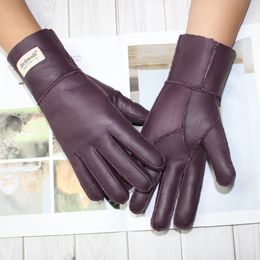 Five Fingers Gloves women's fur allinone sheepskin gloves leather color warm winter wool lining wind and cold 231114