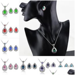 Earrings Necklace Charm Fashion Jewellery Set Austrian Crystal Rhinestones Queen Water Drop For Women Pendant Deliver Dhgarden Dhtu4