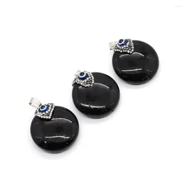 Pendant Necklaces Round Black Agate Natural Stone Single Hole Rhinestone Suitable For Men And Women DIY Handmade Necklace Jewellery Bracelet