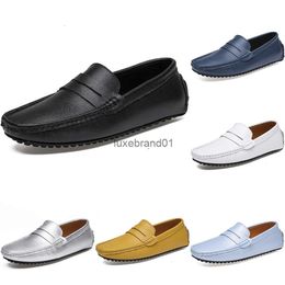 Casual Leather Driving Men's Peas Shoes Soft Sole Fashion Black Navy White Blue Sier Yellow Grey Footwear All-match Lazy Cross-border948