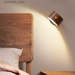 Night Lights USB Wooden Wall lamp Desk Lamp Touch Dimming LED Night Light 360 Rotating Eye Protection Atmosphere Magnetic Bedside Lamp Q231114