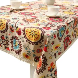 Table Cloth Bohemian Dinner Picnic Lace Cotton Linen Top Cover Sun Flower Washable For Home Kitchen Restaurant