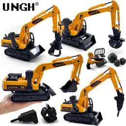 Diecast Model Cars UNGH 1 26 Simulation Diecast Drill Excavator Crane Car Models Inertial Truck for Children Kids Boy Engineering Vehicle Toys GameL231114