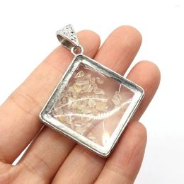 Pendant Necklaces 43x47mm Glass With Natural Semi-precious Gravel Stone Pendants Diagonal Square Shaped DIY Making Necklace Earrings