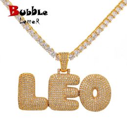 Pendant Necklaces Bubble Letter Custom Name Necklaces Personalized Pendants Real Gold Plated Hip Hop Jewelry Collares Hombre T230413