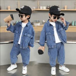 Clothing Sets Fashion Boys Denim Clothes Set 2022 New Spring Autumn Pockets Denim Jackets Jeans 2PCS Suits 2-10 Year Children's Menswear 231114