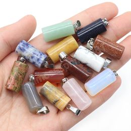 Natural Stone Pendant Rose Quartz Agate Opal Healing Crystals Stone Cylinder Charms for Jewellery Making DIY Necklace Earrings