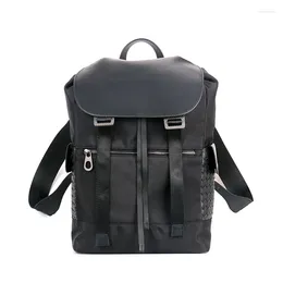 Backpack 2023 Brand Genuine Leather With Oxford Men Backpacks Fashion Student Boy Luxury Weave Computer Laptop Bag