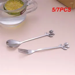 Spoons 5/7PCS Gold Long Handle Spoon Stainless Steel Leaf Teaspoon Nordic Mini Stirring Small Fork For Dessert Coffee Honey Home