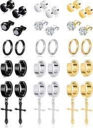 Hoop Earrings 15 Pairs Stainless Steel Cross Dangle Huggie CZ Stud Set For Men Women Ear Piercing Jewellery