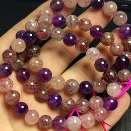 Link Bracelets Wholesale 1ps Natural Multi Gemstone Quartz Amethyst Bracelet 6mm 8mm 9mm 10mm Round Bead Genuine Semi-Precious Gem Jewelry