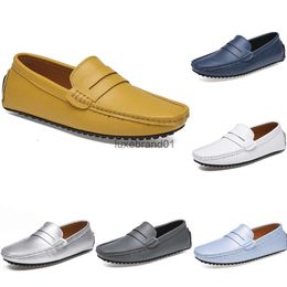 Men's Driving Casual Peas Leather Shoes Soft Sole Fashion Black Navy White Blue Sier Yellow Grey Footwear All-match Lazy Cross-border665
