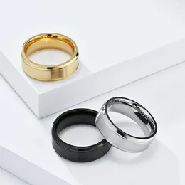 Wedding Rings Simple 8MM Width Matte Wire Drawing Stainless Steel Men Woman Anniversary Jewelry