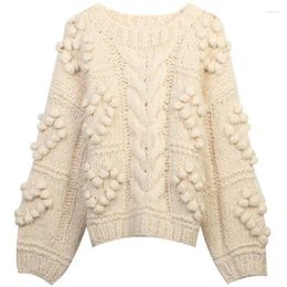 Women's Sweaters 2023 Spring Autumn Pullovers High Quality Crochet Knitting Long Sleeve Casual Beige Ladies Soft Knitwear Tops