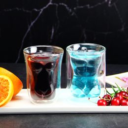 Creative and Unique Glass Tea Cup, Double Layer Strong Men and Beautiful Women Beer Cup, Handblown Bar Spirits Cup, Insulated Water Cup