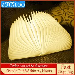 Night Lights Zoyaloo Led 3 Colour Book Night Light Foldable Desk Table Lamp USB Lamp Leather 5V USB Rechargeable Magnetic Home Decoration Q231114