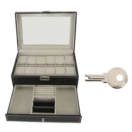 Jewellery Pouches Watch Storage Box Velvet Lining Professional Organiser Display Case Glass Lid Black For Store Earrings