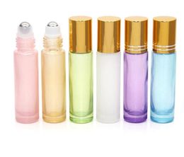 100pcs 10ml Glass Bottle Portable Pearl Colourful Roller Essential Oil Perfume Bottles Travel Refillable Roller ball Vial