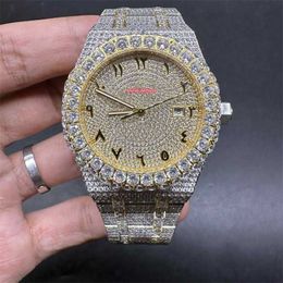 AP Men's Iced Diamond Watch 2tone Gold Arabic Numerals Watches Bigger Diamond Bezel 8215 Automatic Movement Shiny Watches 42mm Gold Dial