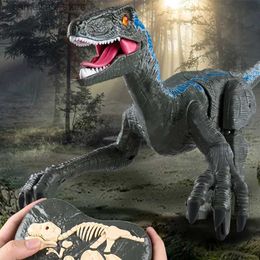 Electric/RC Animals Jurassic RC Dinosaur Toy Animal Electric Walking Music and Light Velociraptor with Remote Control for Boys Remote Control Toys Q231114