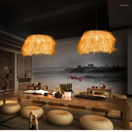 Pendant Lamps El Restaurant Bamboo Pine Nut Chandelier Lamp Decor Light Tea Room Cafe Lounge Natural Rattan