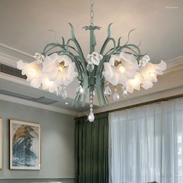 Chandeliers Nordic LED Crystal Chandelier Lighting Creative Dining Room Iron Art Green Pendant Lamp Simple Living Bedroom Hanging Light