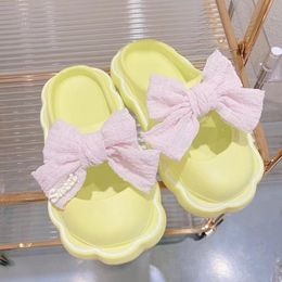 Slippers Waterproof Bow-Knot Cute Slippers Women Summer Shoes Slippers Women Indoor Plush Home Footwear Girl Outdoor Platform Shoes 230414