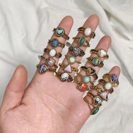 Cluster Rings 20/30/50Pcs/Lot Vintage Pine Stone For Women Wholesale Mix Bohemian Style Antique Gold Colour Ethnic Joint Men Jewellery Gift