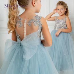 Girl Dresses MisShow Blue Bridesmaid Dress For Girls Kids 3-9 Yeasrs Beaded Appqulies Illusion Backless Ball Gown Wedding Party Flower