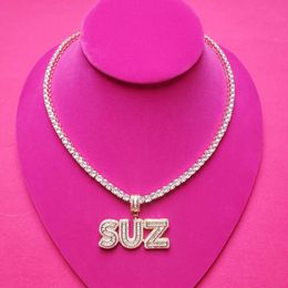 Pendant Necklaces Customised Necklace with Name Cubic Zircon Iced Out Letters with Tennis Chain Necklace for Women T230413