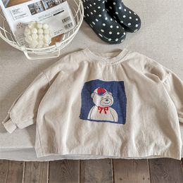 T-shirts deer jonmi Spring Korean Style Children Cartoon Printed Pullovers Tops Long Sleeve Baby Boys Cute Loose T-shirts 230414