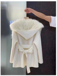 Womens Fur Faux OFTBUY Autumn Winter Women Woolen Jacket Real Fox Lining Coat Hooded Cashmere Warmful Liner Belt 231113