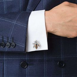 High-end luxury classic French new animal crystal diamond bee mens cufflinks Jewellery for shirt