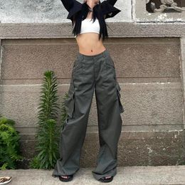 Women's Pants 2023 Fashion Womens Cargo Quality Retro Green Sexy Low Waist Multi Pocket Straight Loose For Women Casual Wear