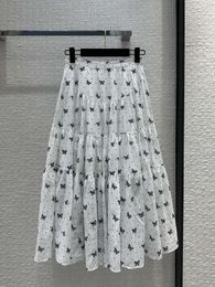 2024 Autumn/winter New Girls' Style Black and White Wave Dotted Butterfly Pattern Large Hem A-line Skirt Women Midi Dress