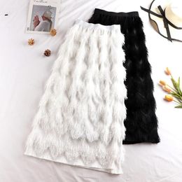 Skirts Tassel Maxi Skirt Women Fashion 2023 Korean Casual Fringe High Waist Straight Long Female Ladies Black White Z396