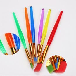 6 Sticks Transparent DIY Children Watercolour Brush Colourful Rod Painting Brush Durable Kids Soft Brush Drawing Pen DH1200