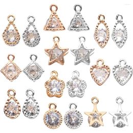 Pendant Necklaces 20pcs Cubic Zirconia Alloy Charms Flower Star Heart Shaped Crystal Pendants For DIY Necklace Bracelet Jewelry Making 10