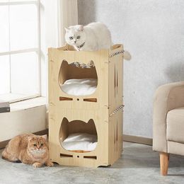 Cat Carriers Independent Two-story Luxury Pet Villa Nest Double-decker Bed Furniture House Supplies Hammock Cage