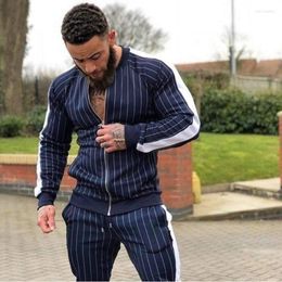 Men's Tracksuits Fashion Man Clothing Striped Zipper Tracksuit Sets Sportwear Athletic